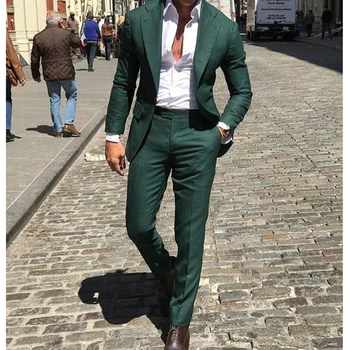 Yeni Varış Slim Fit Erkek Takım Elbise 2023 Çentikli Yaka Damat Smokin Resmi İş Erkek Takım Elbise 2 Parça Blazer Pantolon Traje Hombre