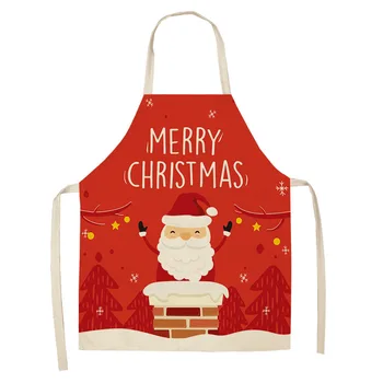 Noel Noel Baba Baskı Önlük Kolsuz Pamuk Keten Mutfak Eşyaları Ev Pişirme Anti Kirlenme Giyim Önlük
