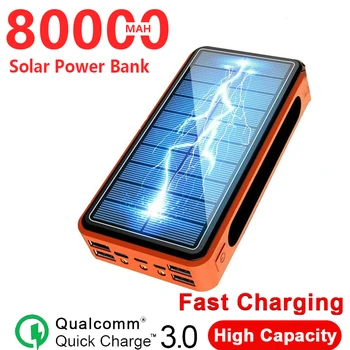 80000mAh Kablosuz solar şarj bankası Hızlı Şarj Cihazı ile 4USB Büyük Kapasiteli Cep Telefonu harici pil Poverbank Akıllı Telefonlar için