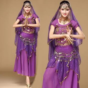 Karnaval Oryantal dans kostümü 4 adet Sutyen Kemer Etek Seksi Dans Kadın Dans Giyim Seti Oryantal Dans Giyim