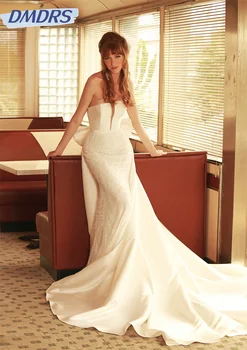 Seksi Kolsuz Leke Elbisesi Zarif Straplez düğün elbisesi Romantik Klasik Kat Uzunlukta gelinlikler Vestidos De Novia