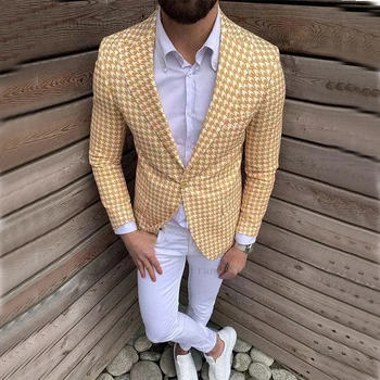 Klasik Balıksırtı Erkek Takım Elbise Ceket Doruğa Yaka Tek Göğüslü Yan Havalandırma Smokin Adam Blazer Ceket İş Balo Sadece Üst