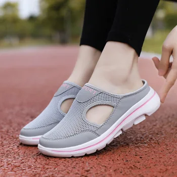 Yaz Kadın Terlik nefes Örgü Rahat düz ayakkabı Açık Ev Hafif Katı Kayma Çift Ayakkabı Yürüyüş Spor Sandalet