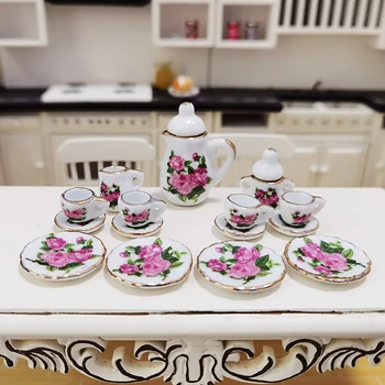 1 Takım 1: 12 Evcilik Minyatür Porselen Seramik çay bardağı Seti Sofra Mutfak Dollhouse Demlik DIY Oyuncaklar