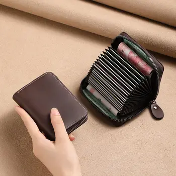Çok Yuvalı kart tutucu Vintage Küçük cüzdan Kadın Erkek İş Bankası Kredi kart çantası Erkek bozuk para kesesi Katı Deri Fermuar Cüzdan