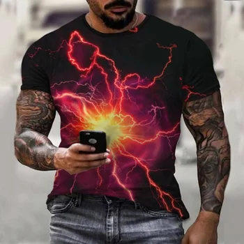 2023 Gök Gürültüsü Ve Lightning3d Baskı Sokak Giyim Hip Hop Yüksek Sokak Gömlek Mikro Elastik Kısa Kollu Rahat Üst T-shirt