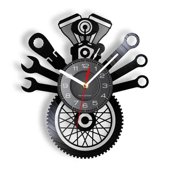 Motosiklet Servisi Retro duvar saati Garaj Bar Reklam İşareti Adam Mağara Odası Dekor Mekanik Logo Özel Motor Lastiği duvar saati