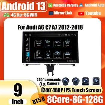 Android 13 Dokunmatik Ekran IPS Audi A6 C7 A7 2012-2018 9 İnç Otomatik Carplay Monitörler Stereo Hoparlör Radyo Multimedya Oynatıcı