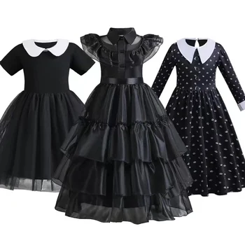 Çarşamba Prenses Kostüm Kız Cosplay Elbise Çocuklar Film Çarşamba Siyah Gotik Rüzgarlar Elbiseler Cadılar Bayramı Karnaval parti giysileri