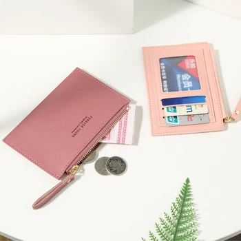 Saf Renk Mini Kartvizit kutusu kartvizit tutucu cüzdan erkek kadın PU Fermuar Nakit KİMLİK Kartı Kredi kart tutucu Tatil Hediye