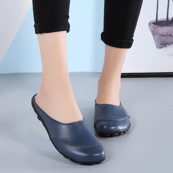 Yaz Yeni Buzlu İnek Derisi Yarım Terlik Kadın Ev Açık Slaytlar Ayakkabı 2023 Moda kadın Deri Sandalet Bahar
