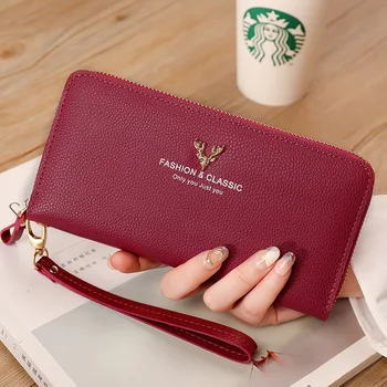 Kadın Cüzdan Çok Fonksiyonlu Moda Yeni Buzlu uzun cüzdan Retro Geyik Yapış Toka el çantası PU Deri Kadın bozuk para cüzdanı