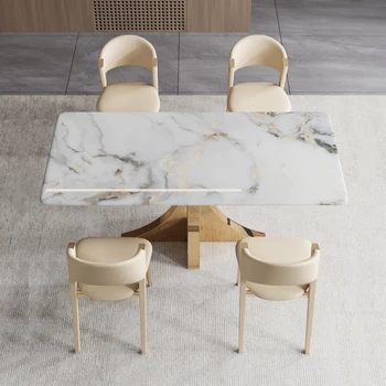 Italyan ışık lüks süperkristal taş yemek masası ve sandalye kombinasyonu ev Modern dikdörtgen
