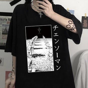 Anime Koyu Şeytan T-Shirt Testere Adam Baskılı Desen T-Shirt Rahat Pamuklu Rahat Yuvarlak Boyun T-Shirt Erkekler Ve Kadınlar