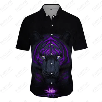 2023 Erkek Yeni Düğmeler Gömlek Rahat ve Nefes Gömlek Yaz 3D Hayvan Baskı Kısa kollu Gömlek Sokak Moda Gömlek