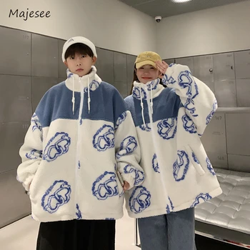 Parkas Erkekler Moda Çift Streetwear Standı Yaka Rahat Gevşek Gençler Baskılı Kış Sıcak Unisex Eklenmiş Kore Tarzı Popüler