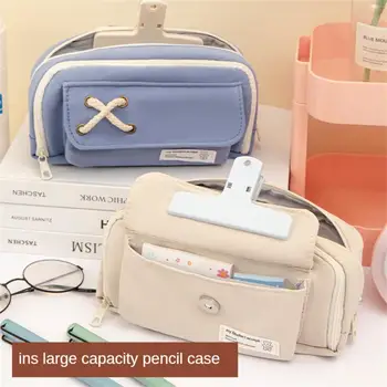 Dayanıklı Yapı Basit kalem çantası Pratik saklama çantası Basit Düz Renk Okul Malzemeleri Üç katmanlı Tasarım Kalem Kutusu