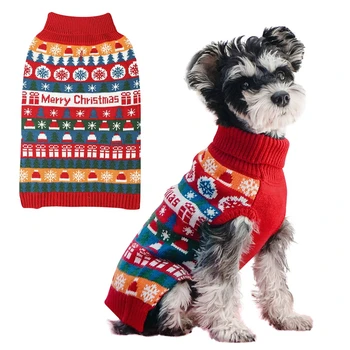 Giymesi Kolay / Çıkar Köpek Kazak Noel Kar Tanesi Festivali Baskılı Evcil Hayvan Giysileri Köpek Kazak Elastik Manşetleri