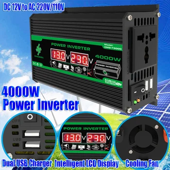 4000W / 3000W araç invertörü 12V için 220V / 110V Modifiye Sinüs Dalgası Akıllı güç inverteri LED Ekran Çift USB gerilim trafosu