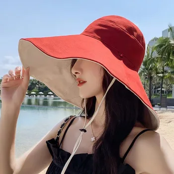 Yeni kadın Yaz Güneşlik Balıkçı Şapka Kadın Açık Plaj Büyük ağız kapak Yüz güneş şapkası Bayan Moda güneş şapkası