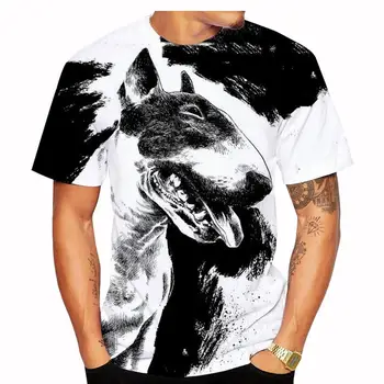 Pet Köpek Bull Terrier erkek tişört 3D Baskılı Yaz Büyük Boy T-shirt Rahat Moda Çabuk Kuruyan Erkek / kadın Giyebilir Giyim