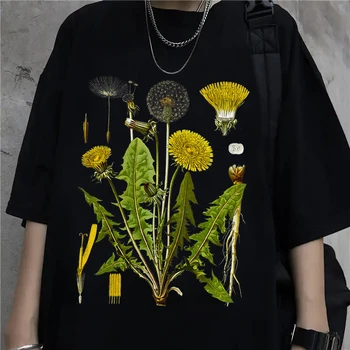 Karahindiba bitki Harajuku Vintage Büyük Boy T Shirt Sokak Yaz Harfler Kısa Kollu Hip Hop Kadın T-Shirt Y2k Giysileri