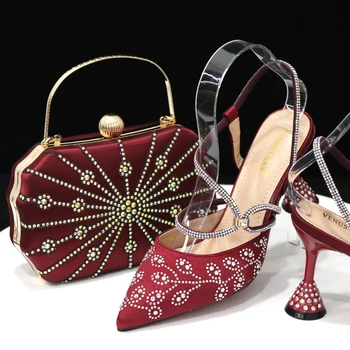İtalyan ayakkabı ve Çanta Maç Ayakkabı Çanta Seti ile Dekore Rhinestone Nijeryalı Kadınlar Düğün Ayakkabı Seti Düğün Parti Çantası