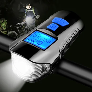 3 in 1 Su Geçirmez bisiklet ışığı USB Şarj Bisiklet Ön ışık Gidon Bisiklet Başkanı İşık / Boynuz Hız Ölçer LCD Ekran
