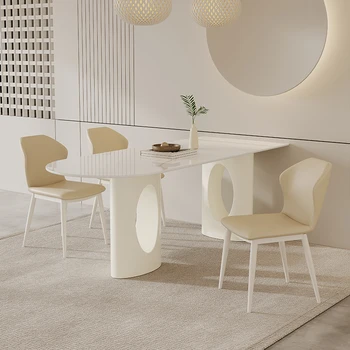 Fransız Krem büfe masası Yarım Ark Duvar Modern Basit Beyaz Küçük Ev Kaya Plaka Ada Masa ve Sandalye Kombinasyonu