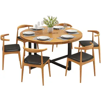 Akşam Yemeği Yuvarlak Ahşap Set Odası Mobilya Mobilya Modern 6 Sandalye Yemek Masası, 6 Sandalye Koltuklu Yemek Masası