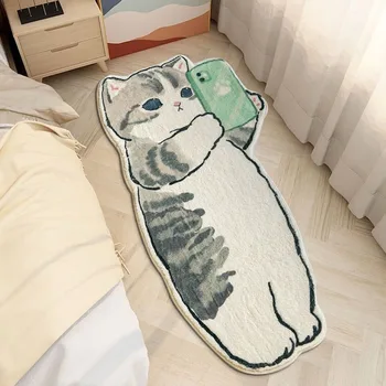 Kızlar Minimalist Karikatür Sevimli Kedi Taklit Paspas Oturma Odası Yatak Odası Başucu Halı Ev Emici Paspaslar