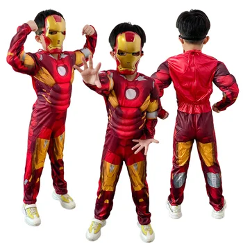 Çocuklar Demir Adam Kas Kostüm Süper Kahraman Demir Adam Cosplay Kostüm Tulum Maske Eldiven Cadılar Bayramı Doğum Günü Bodysuit Erkek Hediyeler için