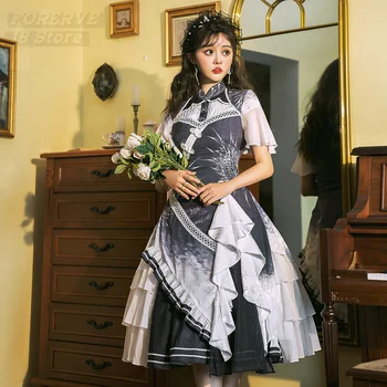 Lolita Elbise Çin Cheongsam Melonshow Tatlı Vintage Kadınlar Gotik Lolita Kız Kawaii Giyim Victoria Elbiseler