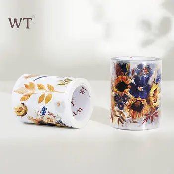 WT Marka Scrapbooking Geniş Çiçek Washi PET Bantlar 6cm * 5M Ayçiçeği Lacivert Kart Yapımı Planlayıcısı DIY Yapışkanlı etiket