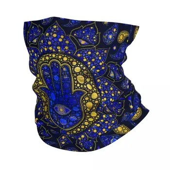 Hamsa El Bohemian Bandana Boyun Kapak El Fatima Nokta Sanat Lapis Lazuli ve Altın Maske Eşarp Çok Fonksiyonlu Yün Açık