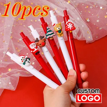 10 adet Noel Temalı Jel Kalemler Özel Logo Karikatür Santa Noel Ağacı Kalemler Kırtasiye Ofis İmza Kalemler Lazer Gravür