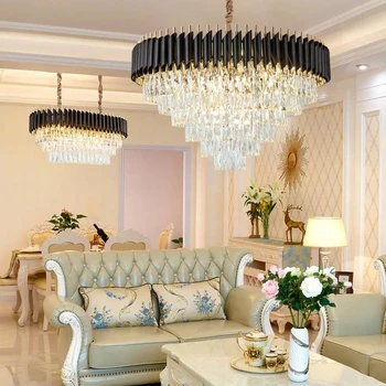 Modern lüks LED kristal avize cilası altın yuvarlak / uzun kolye ışık ev dekor oturma odası otel salonu asılı lamba