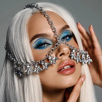 2023New Püskül Peçe Maskeleri Kadın Şapkalar suni elmas zincir Yüz Maskesi Masquerade Dans Parti Kostüm Seksi Yüz Aksesuarları Takı