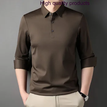 Uzun İpek Kollu erkek polo gömlekler Lüks Düz Renk İş Rahat T-Shirt Sonbahar Kış İnce Golf Adam Tees 3XL