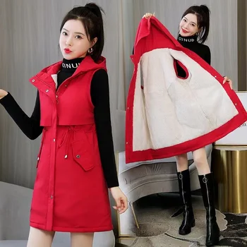 Kolsuz Kapüşonlu Ceket Kadın Boyutu 5XL Uzun Yelekler Palto Sonbahar Kış Kadın Pamuk Yastıklı Yelek Parkas Chaleco Mujer