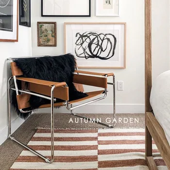 Wuli Vasily Sandalye Tasarımcı Ünlü Uzanmış Sandalye Ortaçağ dinlenme koltuğu Paslanmaz Çelik Eyer Deri Oturma Odası Sandalye