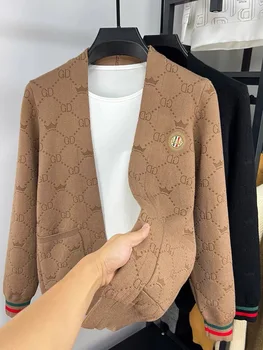 High end lüks marka zarif baskılı örme hırka 2023 sonbahar yeni kişiselleştirilmiş jakarlı örme kazak moda erkek ceket