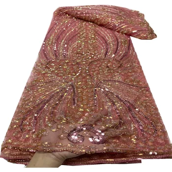 Moda Fransız Nakış Tül Dantel Kumaş Afrika Nijeryalı Pullu Dantel Kumaş düğün elbisesi YU566