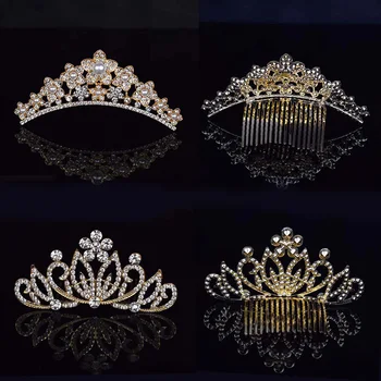 Çocuk Mini Prenses Taçlar Saç Tarak Kristal gelin tacı s Kadın Kızlar İçin Rhinestone İnci Düğün Parti gelin tacı Hediye