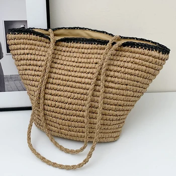 2023 Yaz El Dokuma Saman bez plaj çantası Kadınlar için Vintage Hollow Out Çanta Sepeti Rattan Yaz Tatili omuzdan askili çanta