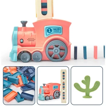 Çocuklar elektrikli Domino tren araç seti ses ve ışık otomatik döşeme Domino tuğla blokları oyunu eğitim DIY oyuncak hediye