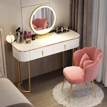 Makyaj Lüks Tuvalet Masası Ayna Sandalye Depolama LED Tuvalet Masası Yatak Odası Çekmece Tocador Maquillaje Minimalist Mobilya