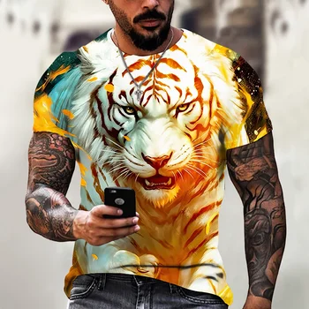 Yeni erkek tişört Vintage 3d Hayvan T-Shirt Fierce Kaplan Baskı Tee Yaz Kısa Kollu T Shirt Büyük Boy Giyim Erkek Kazak