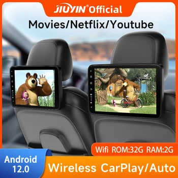 JİUYİN Araba baş dayama monitörü Android12 Yeni Yükseltme Tablet Dokunmatik Ekran Carplay / Netflix / Youtube Online Video Araba Arka Koltuk