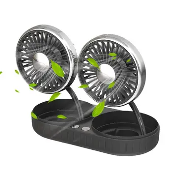 Araba fanı Çift Kafa Araç Üstü Taşınabilir Fan USB Şarj 360 Derece Ayarlanabilir Düşük Gürültü Güçlü Rüzgar Araç Soğutma Fanı